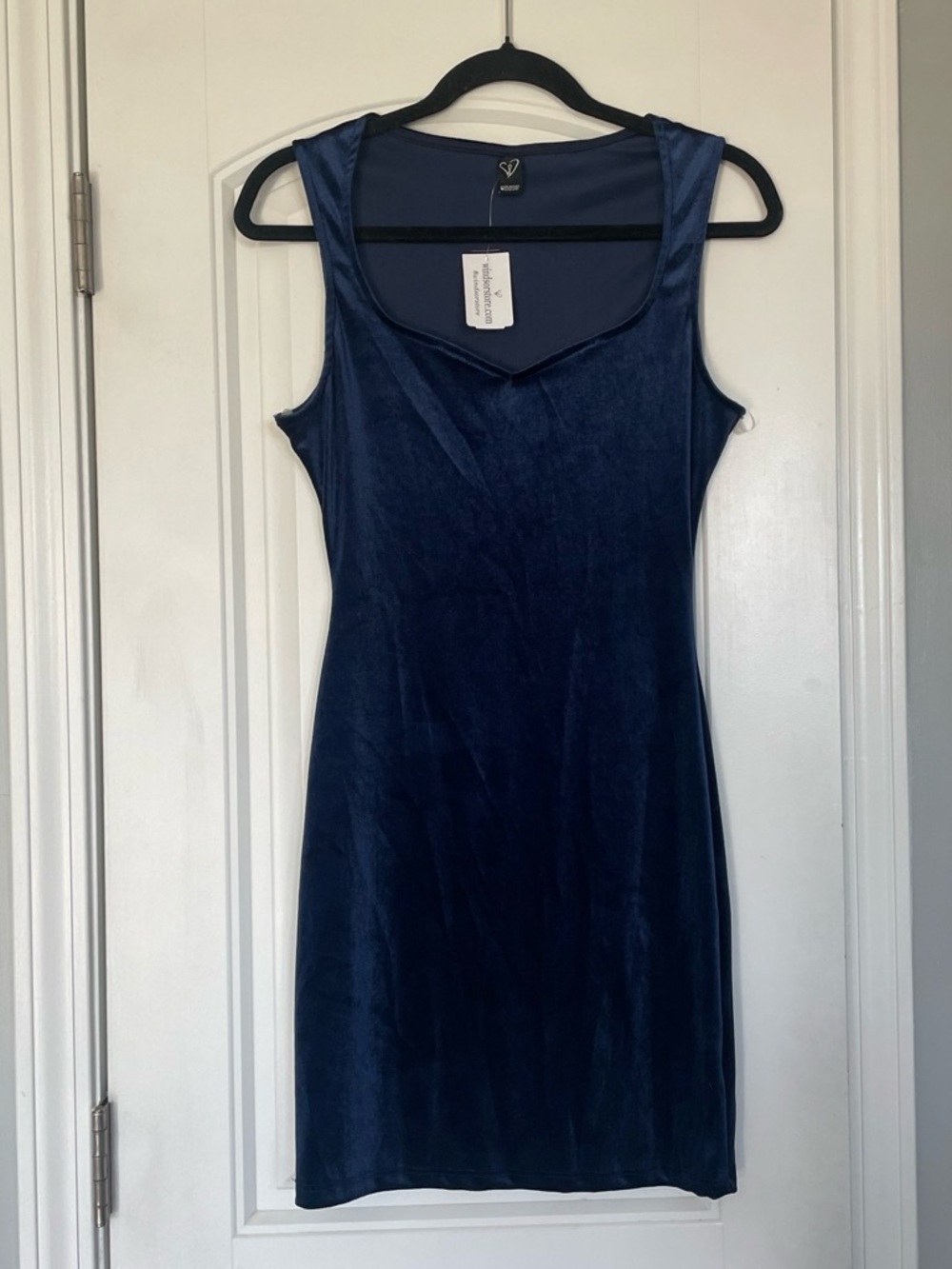 NWT Windsor Velvet Mini Dress Navy Blue Bodycon Sweetheart Neck M